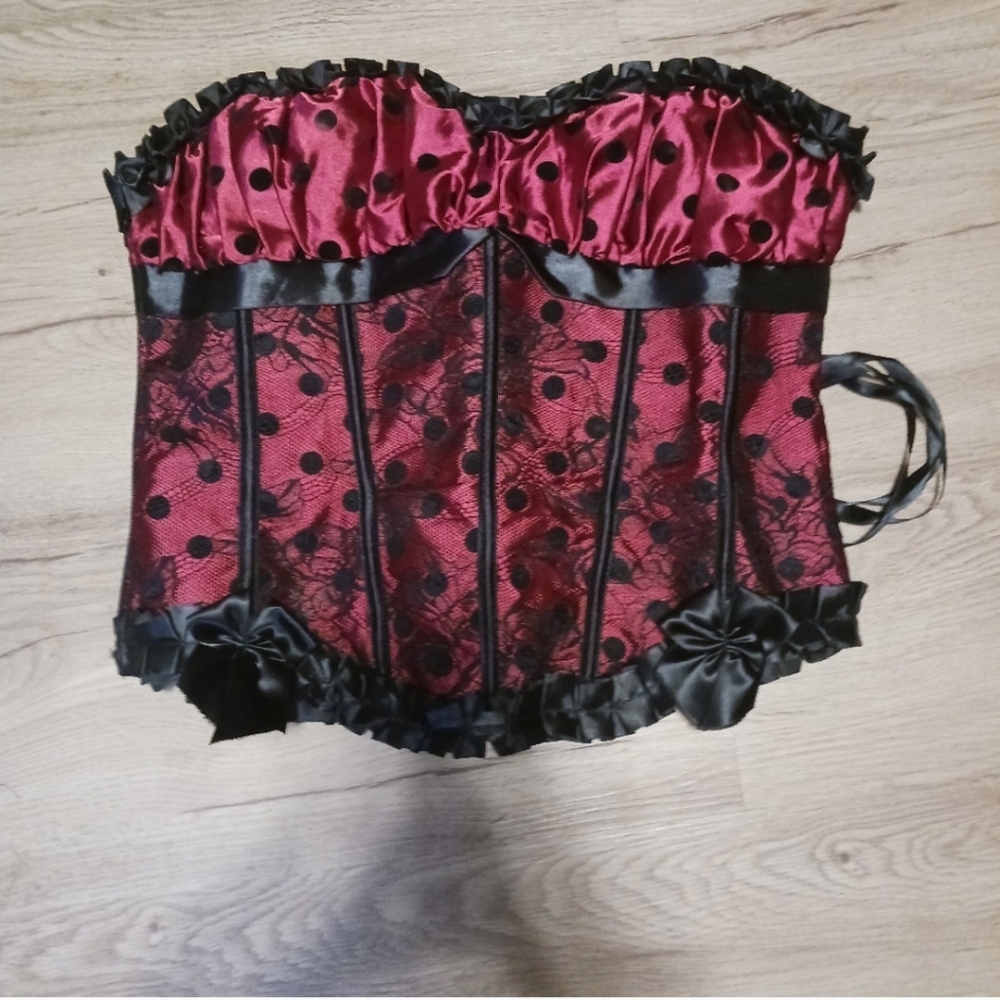 2000's Burgandy Black Spotted Corset
